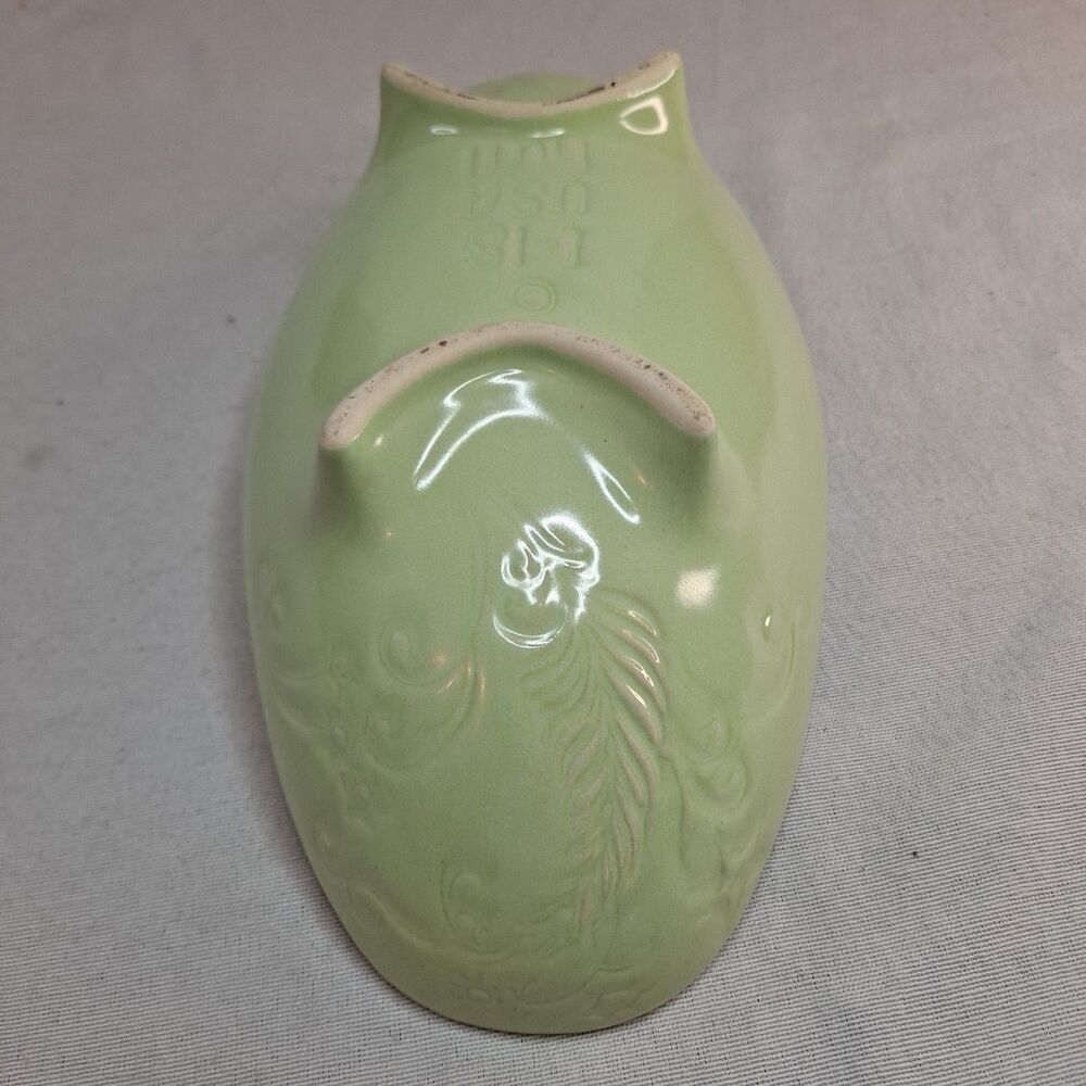 Vintage HULL Pottery Console Footed Bowl Green USA I-18 Glazed Leaf Pattern - Picture 5 of 10